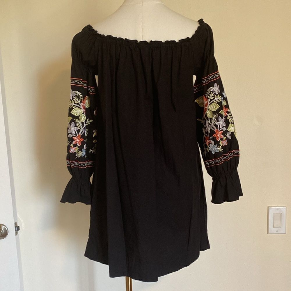 Free People Black Fleur Du‎ Jour Embroidered Mini Dress Size Extra Small - Picture 9 of 14